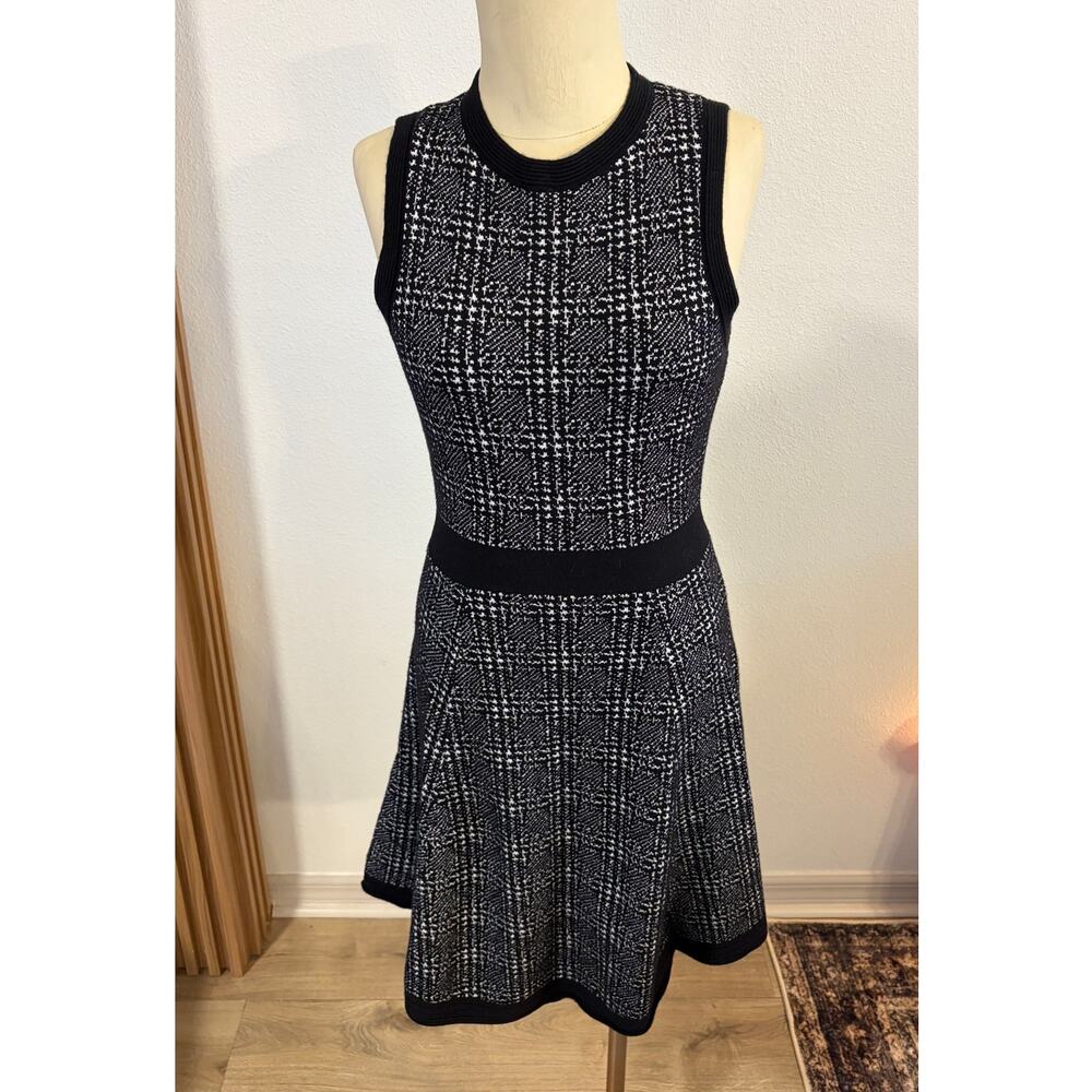 Kate Spade New York Black White Plaid Wool Blend Sleeveless Fit Flare Dress S - Picture 3 of 9
